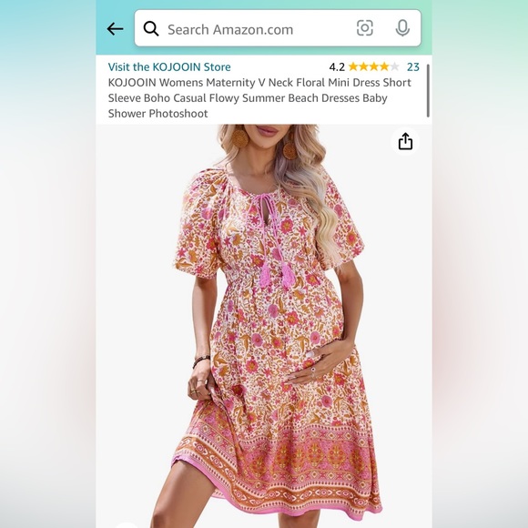 Womens Maternity V Neck Floral Mini Dress Short Sleeve Boh - Picture 7 of 7